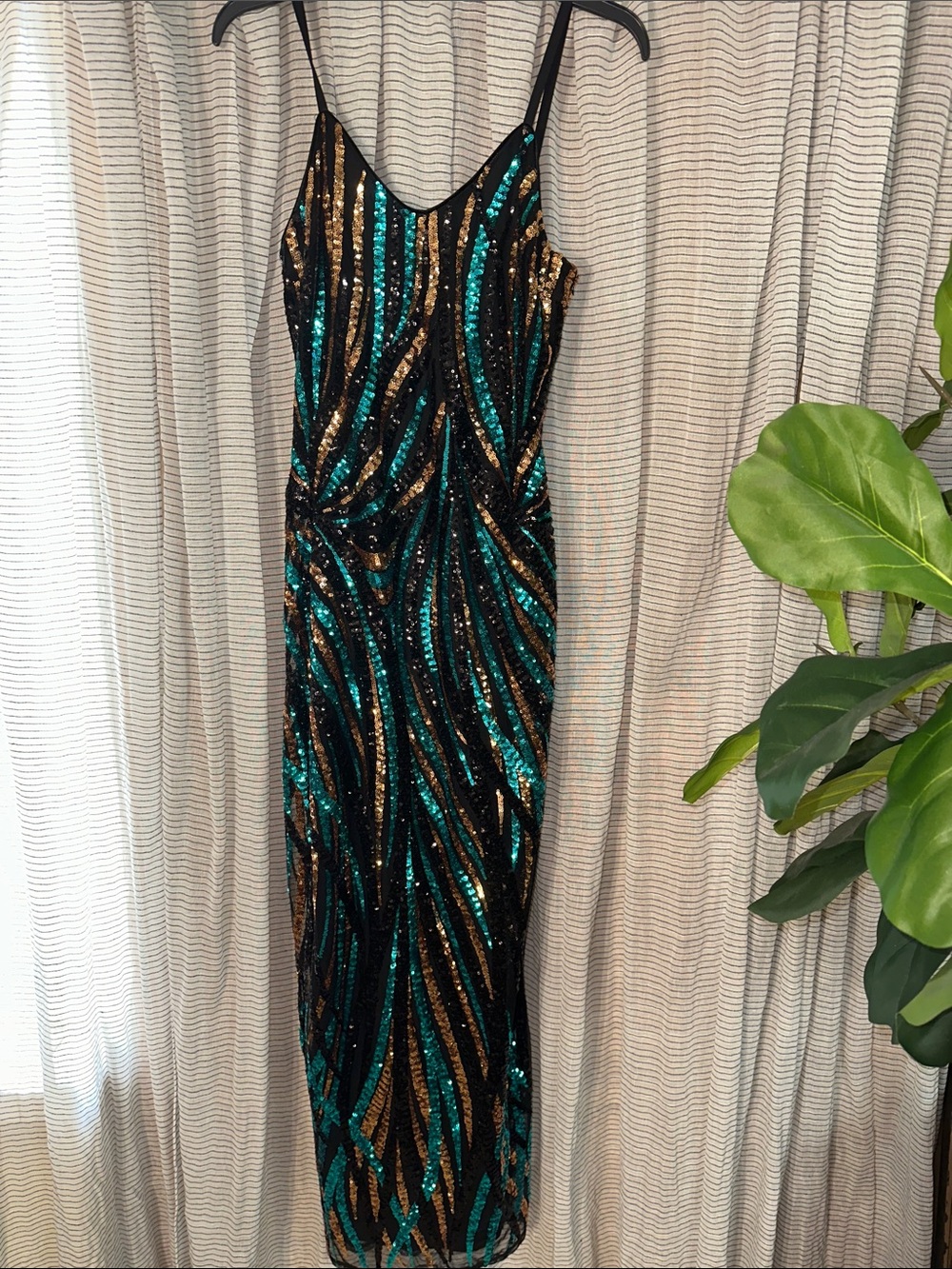 Venus Sequence Dress in Teal & Gold
